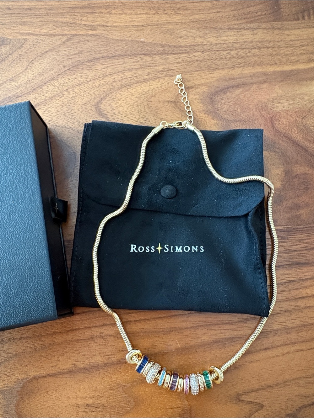 Ross-Simons Gold Tone Snake Chain Necklace w/Multicolor Crystal Rondelle Charms